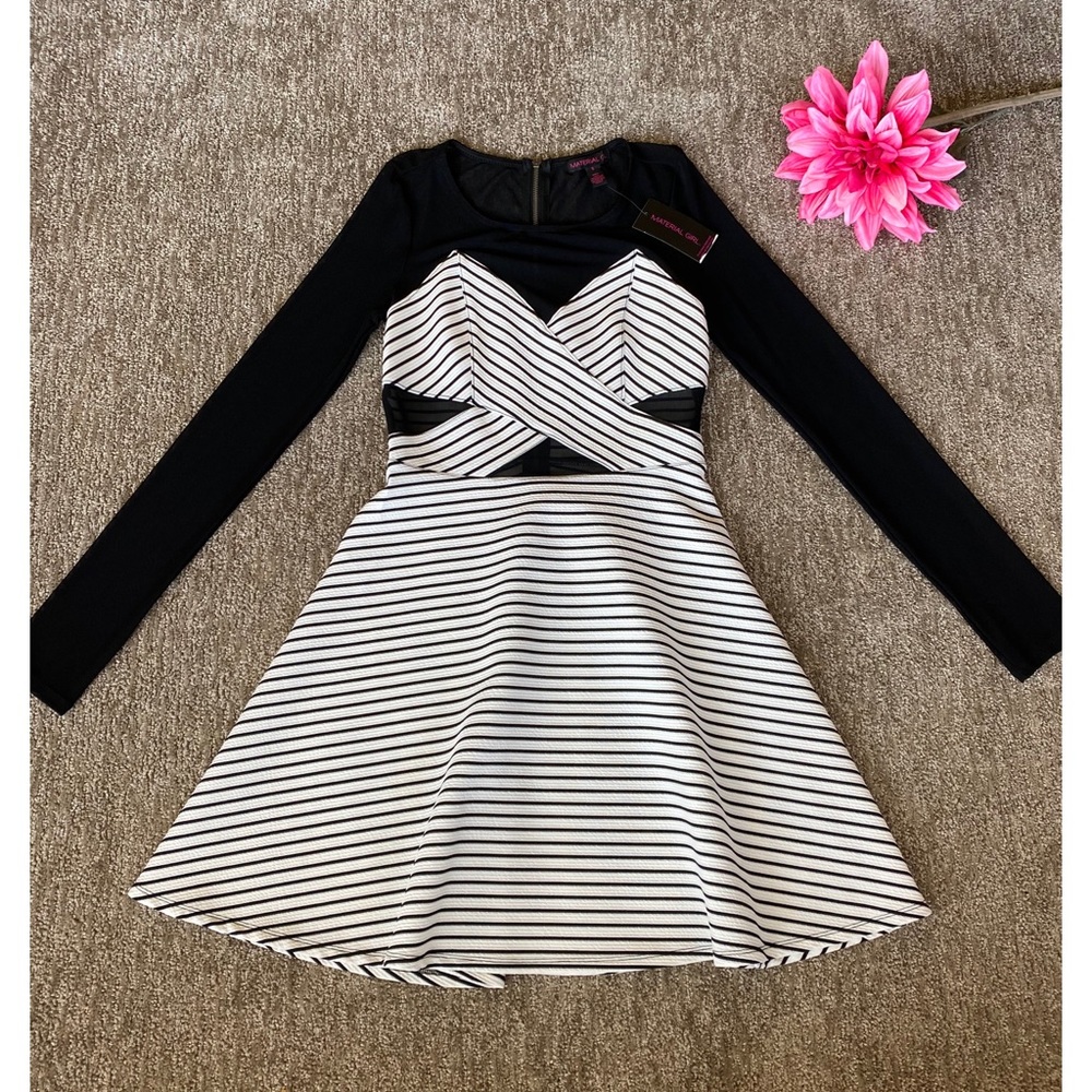 Long Sleeve Black & White Striped Dress